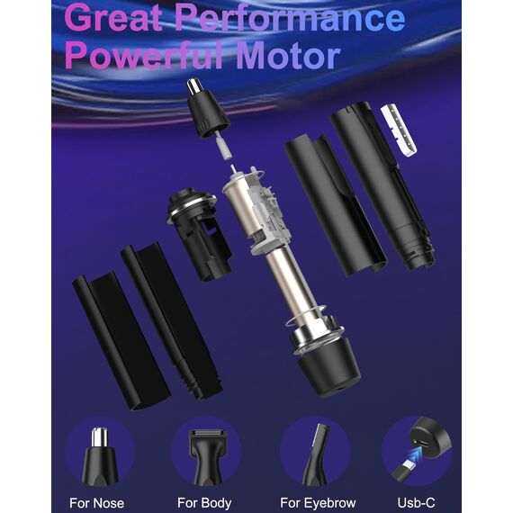 Nasenhaartrimmer Herren, 3 in 1 Nasenhaarentferner und Ohrhaarschneider, USB Wiederaufladbar Ohrhaarschneider mit PrecisionTrim-Technologie, Doppelschneideklingen, IPX7 Wasserdicht, Einfache Reinigung