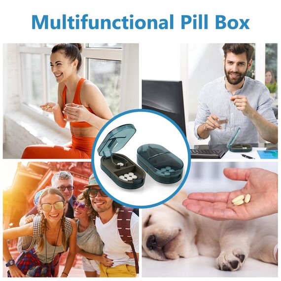 ACWOO Tablettenteiler, Tablettenteiler für Kleine und Große Tabletten, Tablettenschneider in Halbe Viertel Schneiden, Pillenschneider Tablettenzerteiler für Reise & Täglichen (Transparente Tinte Blau)