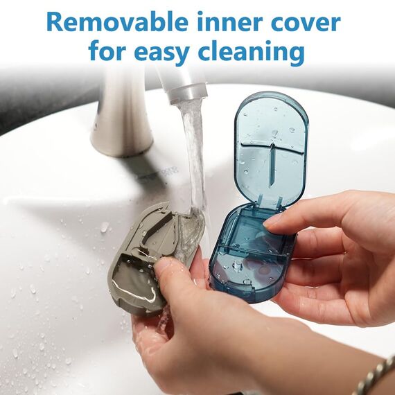 ACWOO Tablettenteiler, Tablettenteiler für Kleine und Große Tabletten, Tablettenschneider in Halbe Viertel Schneiden, Pillenschneider Tablettenzerteiler für Reise & Täglichen (Transparente Tinte Blau)