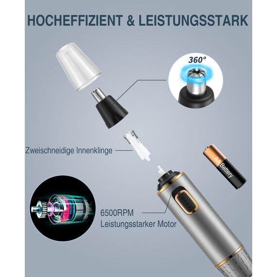 Nasenhaartrimmer Herren, 2 in 1 Ohrhaarschneider und Nasenhaarentferner für Männer und Frauen, Schmerzloser Epilierer für Augenbrauen und Lippen, IPX7 Wasserdicht