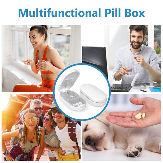 ACWOO Tablettenteiler, Tablettenschneider mit Aufbewahrungsfach, Tragbarer Tablettenteiler für Kleine Große Tabletten, Pillenschneider mit Scharfen Klingen für Reise Täglichen Gebrauch