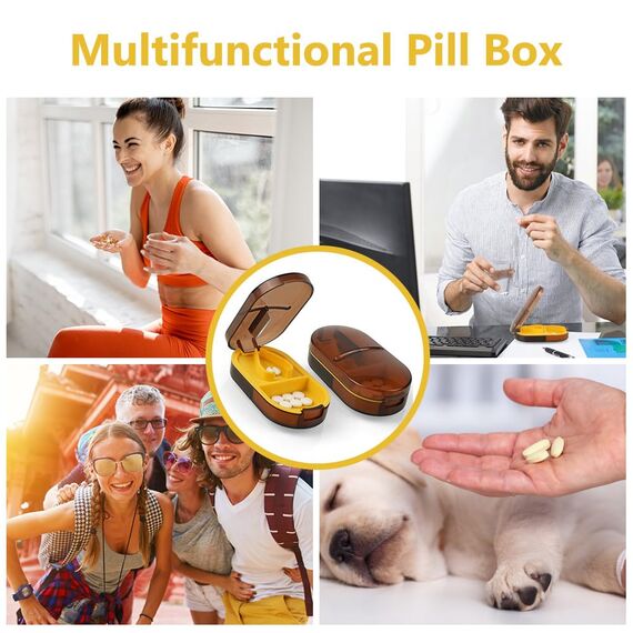 ACWOO Tablettenteiler, Tablettenteiler für Kleine und Große Tabletten, Tablettenschneider in Halbe Viertel Schneiden, Pillenschneider Tablettenzerteiler für Reise & Täglichen (Transparente Braun)