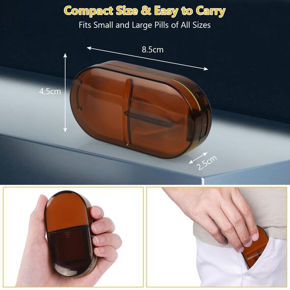 ACWOO Tablettenteiler, Tablettenteiler für Kleine und Große Tabletten, Tablettenschneider in Halbe Viertel Schneiden, Pillenschneider Tablettenzerteiler für Reise & Täglichen (Transparente Braun)