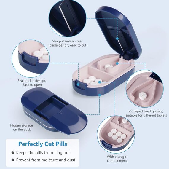 ACWOO Tablettenteiler, Tablettenteiler für Kleine und Große Tabletten, Tablettenschneider in Halbe Viertel Schneiden, Pillenschneider Tablettenzerteiler für Reise & Täglichen (3 Stück)
