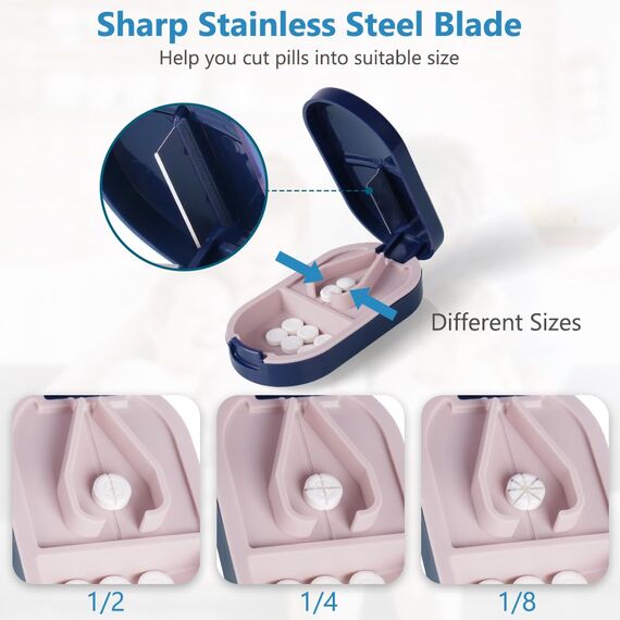 ACWOO Tablettenteiler, Tablettenteiler für Kleine und Große Tabletten, Tablettenschneider in Halbe Viertel Schneiden, Pillenschneider Tablettenzerteiler für Reise & Täglichen (3 Stück)