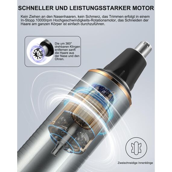 Nasenhaartrimmer Herren, 2 in 1 Ohrhaarschneider und Nasenhaarentferner für Männer und Frauen, Schmerzloser Epilierer für Augenbrauen und Lippen, IPX7 Wasserdicht