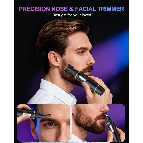 Nasenhaartrimmer Herren, 3 in 1 Nasenhaarentferner und Ohrhaarschneider, USB Wiederaufladbar Ohrhaarschneider mit PrecisionTrim-Technologie, Doppelschneideklingen, IPX7 Wasserdicht, Einfache Reinigung