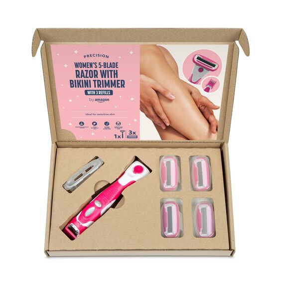 by Amazon für Damen, 5-Klingen-Rasierer mit 3-in-1-Trimmer + 3 Nachfüllpackungen