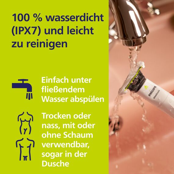 Philips OneBlade Intimate - Elektrischer Intimrasierer und Intimtrimmer für Damen und Herren, mit extra Hautschutz, 2x SkinProtect Klingen, 1x 3-mm-Trimmaufsatz, QP1924/30, Weiß