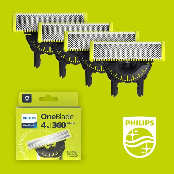 Philips OneBlade Original 360-Klingen, passend für alle OneBlade und Pro Modelle, original von Philips, 4er-Pack (Modell QP440/50)
