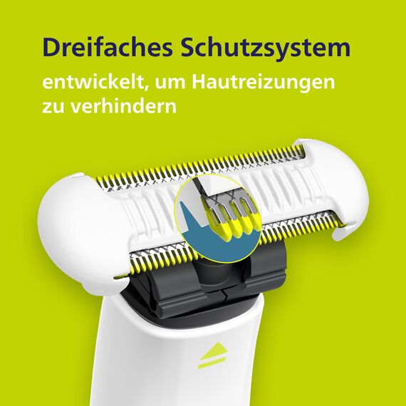 Philips OneBlade QP229/50 Skin Protect Ersatzklinge, für OneBlade Elektrorasierer und Trimmer, langlebiger Edelstahl, Trimmen und Rasieren mit extra Hautschutz, 2 Stück