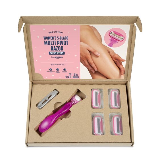by Amazon für Damen, 5-Klingen Rasierer mit mehrachsigem Drehgriff, 3 Nachfüllpackungen, Rosa