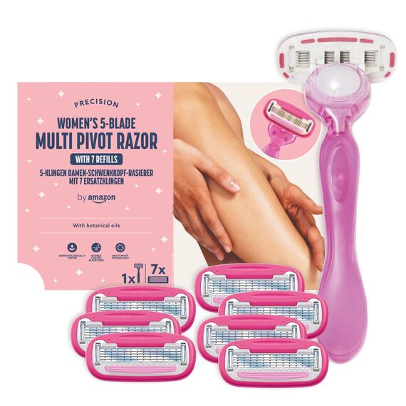 by Amazon Damen-Rasierer mit 5 Klingen und Griff mit Multi-Achsgelenk, inkl. 7 Ersatzklingen