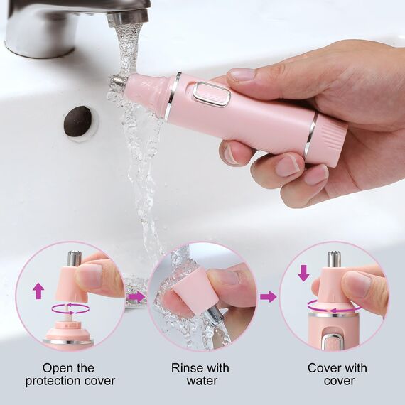 Nasenhaartrimmer Frauen, Schmerzfreier Nasenhaarentferner und Ohrhaarschneider, USB Wiederaufladbar Nasenhaartrimmer, Augenbrauen und esichtshaartrimmer, IPX7 Wasserdicht, Einfache Reinigung, Rose