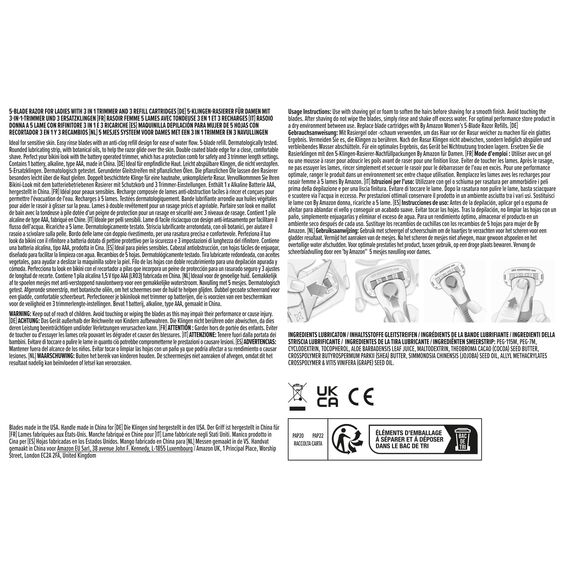 by Amazon für Damen, 5-Klingen-Rasierer mit 3-in-1-Trimmer + 3 Nachfüllpackungen