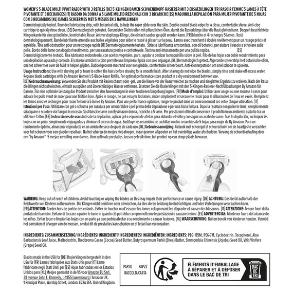 by Amazon für Damen, 5-Klingen Rasierer mit mehrachsigem Drehgriff, 3 Nachfüllpackungen, Rosa