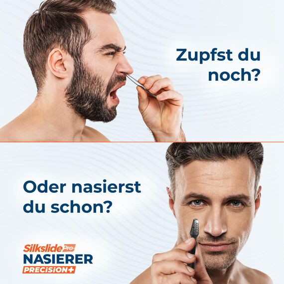 SilkslidePro Nasierer inkl. Keramikständer - Nasenhaartrimmer Herren - Nasenhaarentferner - Hochpräzise Klingen aus Solingen - mit Klingenschutz - ohne Strom & Batterie