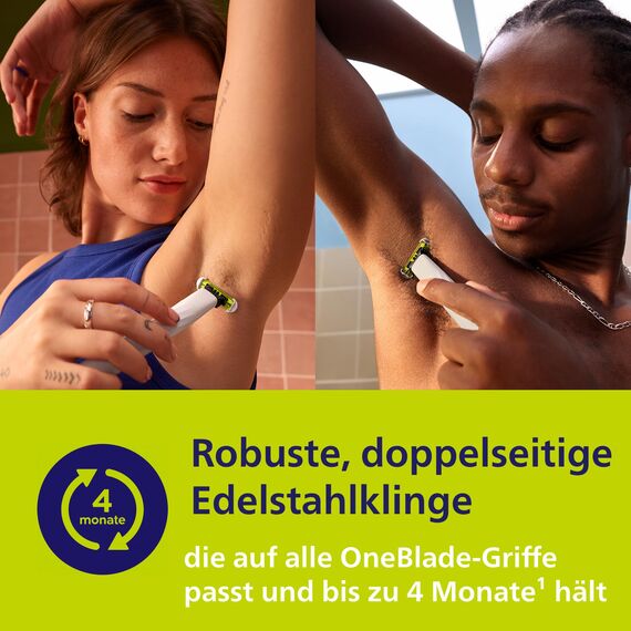 Philips OneBlade Intimate - Elektrischer Intimrasierer und Intimtrimmer für Damen und Herren, mit extra Hautschutz, 2x SkinProtect Klingen, 1x 3-mm-Trimmaufsatz, QP1924/30, Weiß