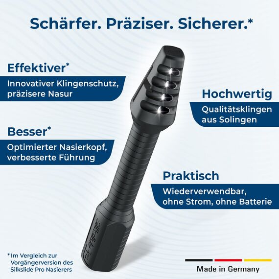 SilkslidePro Nasierer - Nasenhaartrimmer Herren - Nasenhaarentferner - Hochpräzise Klingen aus Solingen - mit Klingenschutz - ohne Strom & Batterie