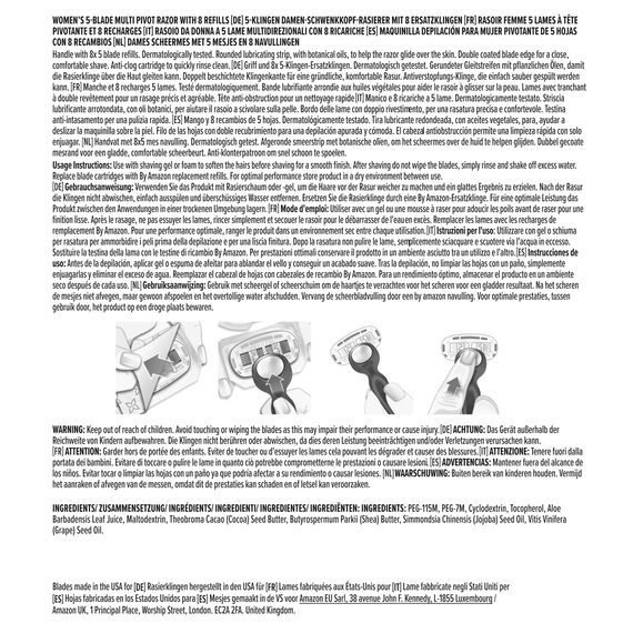 by Amazon Damen-Rasierer mit 5 Klingen und Griff mit Multi-Achsgelenk, inkl. 7 Ersatzklingen