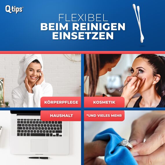 Q-tips Pflege-Wattestäbchen mit Papierschaft, Würfelbox, Vorteilspack (9x 206 Stück), 100% biologisch abbaubar, Baumwolle ohne Plastik, Reinigung der Ohren, Abschminken und Korrektur von Makeup