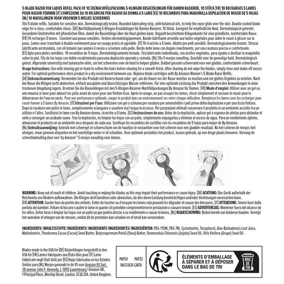 by Amazon für Damen, 5-Klingen-Rasierer in rosa + 10 Nachfüllpackungen