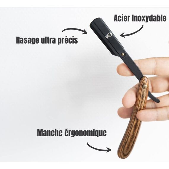 Rasiermesser Barber set 20 Halbe Klingen Etui Leder Reise SAKKAL |Rasierer Friseur Herren Handbart Barber Professional Kit Classic Handpflege Precision Friseurmechanik bartschablonen Bois edelstahl