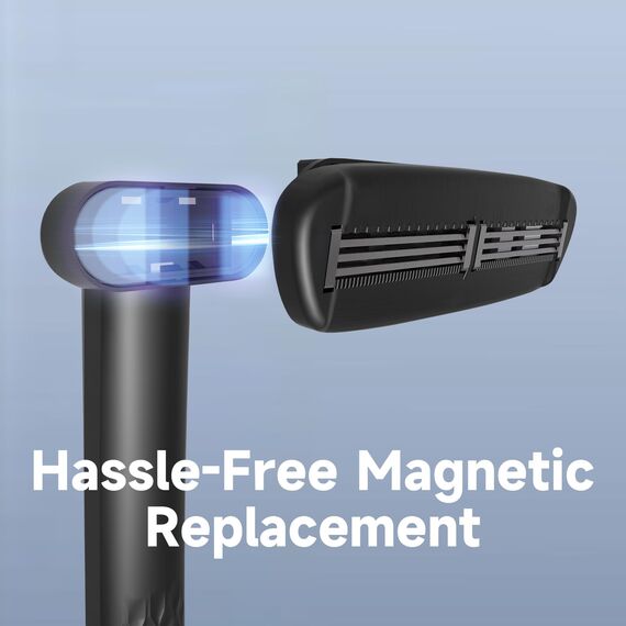 FLOVES Rückenrasierer Herren - 3 magnetische Ersatzrasierer, Rasierer mit 3-lagigen Klingen und schwenkbarem Scherkopf, 39,5cm langer Griff, Körperhaarschneider für Männer (Gold)