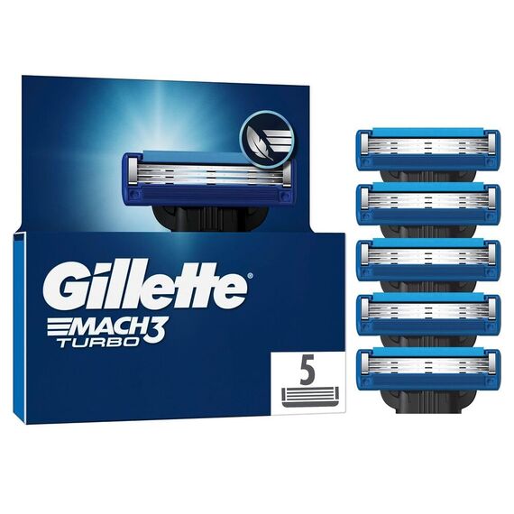 Gillette Mach3 Turbo Rasierklingen für Männer, 5 Original Gillette Ersatzklingen, Klingen für Herren mit Gleitstreifen für ein sanftes Gleiten und Klingenbeschichtung