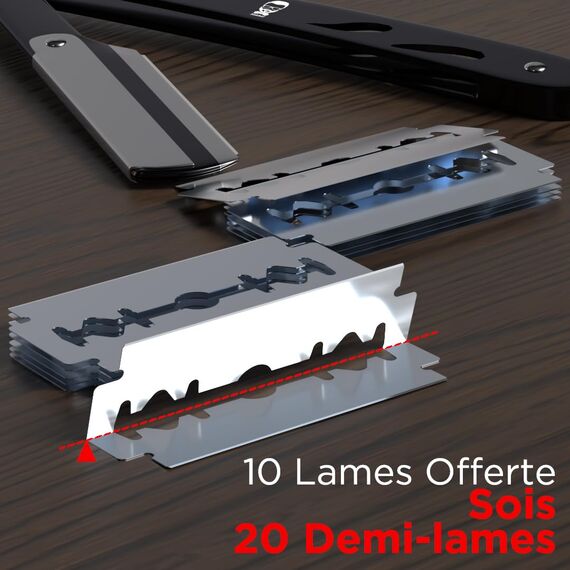 Rasiermesser Barber set 20 Halbe Klingen Etui Leder Reise SAKKAL |Rasierer Friseur Herren Handbart Barber Professional Kit Classic Handpflege Precision Friseurmechanik bartschablonen Bois edelstahl