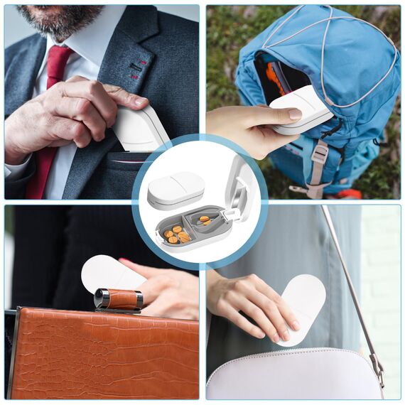 Tablettenteiler für Alle Tabletten, Tablettenschneider für Kleine & Große Pillen, 2 IN 1 Tabletten Schneider mit Aufbewahrungsfach & Klingen, Tablettenspalter Pillenschneider Tablettenzerteiler Weiß