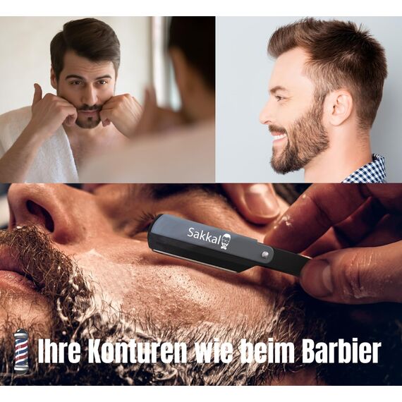 Rasiermesser Barber set 20 Halbe Klingen Etui Leder Reise SAKKAL |Rasierer Friseur Herren Handbart Barber Professional Kit Classic Handpflege Precision Friseurmechanik bartschablonen (Schwarz)