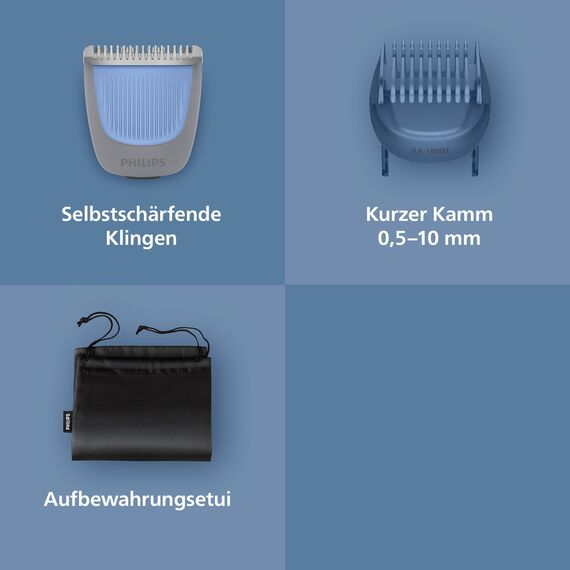 Philips Bartschneider 3000er-Serie – selbstschärfende Klingen mit abgerundeten Spitzen, 20 Längeneinstellungen, Lift&Trim-Kamm, 100% wasserdicht, Akkuanzeige, USB-Ladegerät, Modell BT3619/15