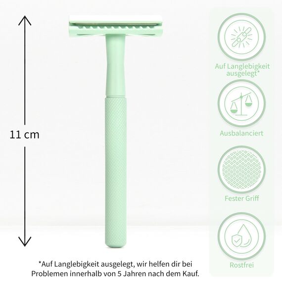 Bambaw Rasierhobel Metall mit 5 Scharfen & Rostfreien Rasierklingen aus Schwedischem Edelstahl, Rasier Hobel Wiederverwendbar & Sicher, Für Eine Präzise & Sanfte Rasur (Mint-Grün)