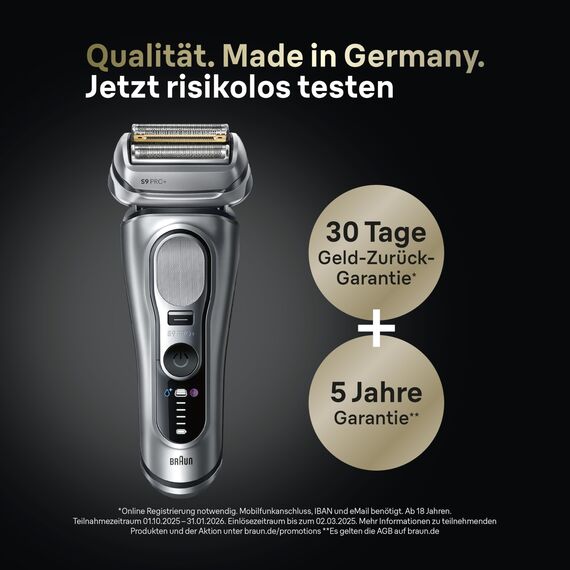 Braun Series 9 PRO+ Rasierer Herren Elektrisch, 5+1 Ultradünne Klingen, Elektrorasierer, Rasierapparat mit 60 Min. Akku, Reinigungsstation, Nass- und Trockenrasierer, Made in Germany, 9665cce, Graphit
