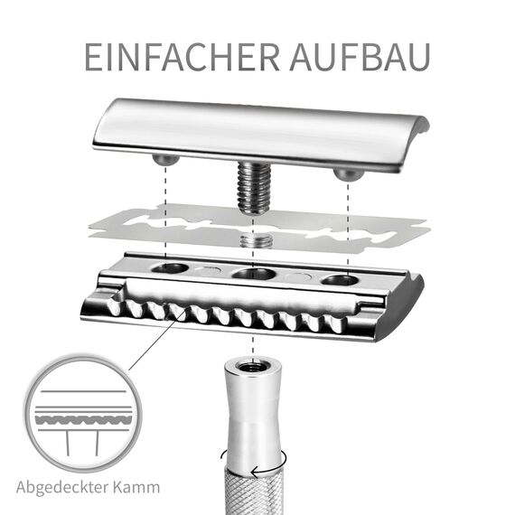 Bambaw Rasierhobel Frauen & Männer mit 5 Rasierklingen Rasierhobel aus Schwedischem Edelstahl, Scharf & Rostfrei, Rasierer Damen Metall mit Ständer, Für Eine Sanfte & Gründliche Rasur (Silber)