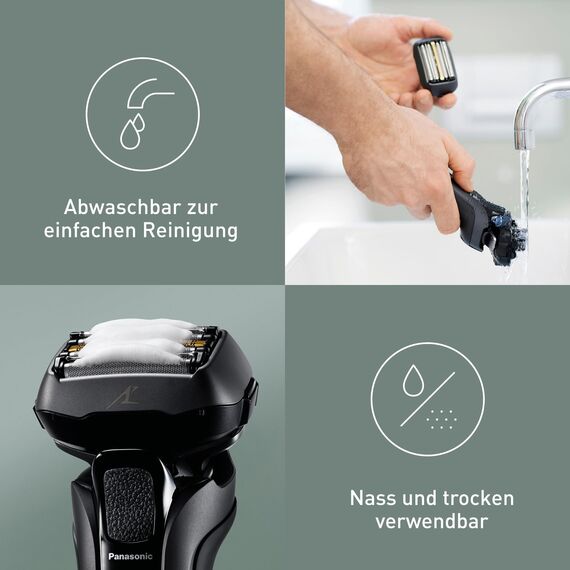Panasonic Series 900 Premium Nass- und Trocken Rasierer ES-LV6U für Männer, 5-fach-Scherkopf mit Linearmotor und Bartdichtensensor Technologie, Pop-up Trimmer, matt-schwarz