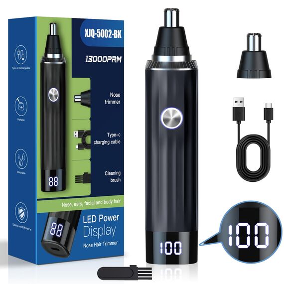 Brigin Nasenhaartrimmer 2 in 1 Nasentrimmer Ohrhaartrimmer mit LED-Anzeige, USB Wiederaufladbar Nasenhaarschneider für Herren und Frauen, Schmerzfreier Nasenhaarentferner mit IPX7 Wasserdichte(grau)