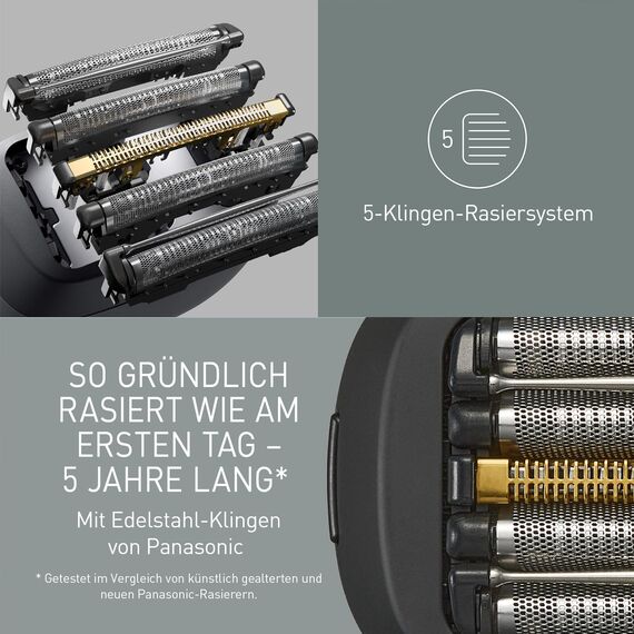 Panasonic ES-PV3B-K803 Series 900s Premium Kompakt-Rasierer, Nass- und Trockenrasierer mit 5 Klingen für Männer, reaktionsschneller Bartsensor, USB-C, Premium Case, Anthrazit