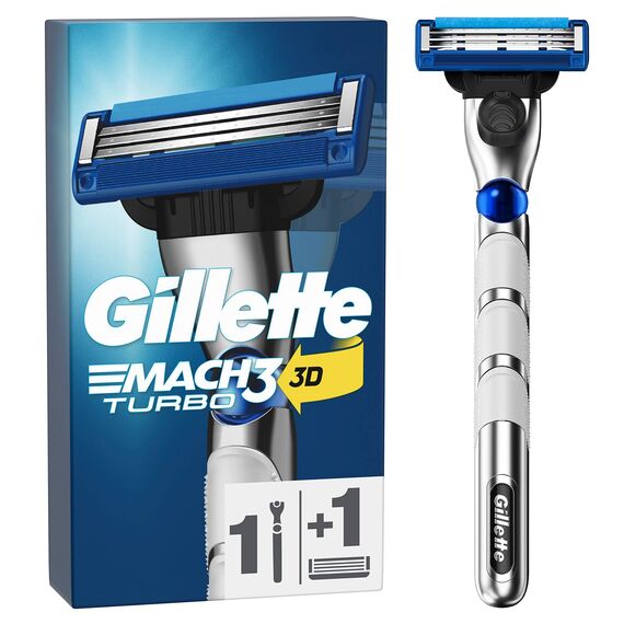 Gillette Mach3 Turbo Nassrasierer Herren, Rasierer + 1 Rasierklinge mit 3-fach Klinge, Geschenk für Männer