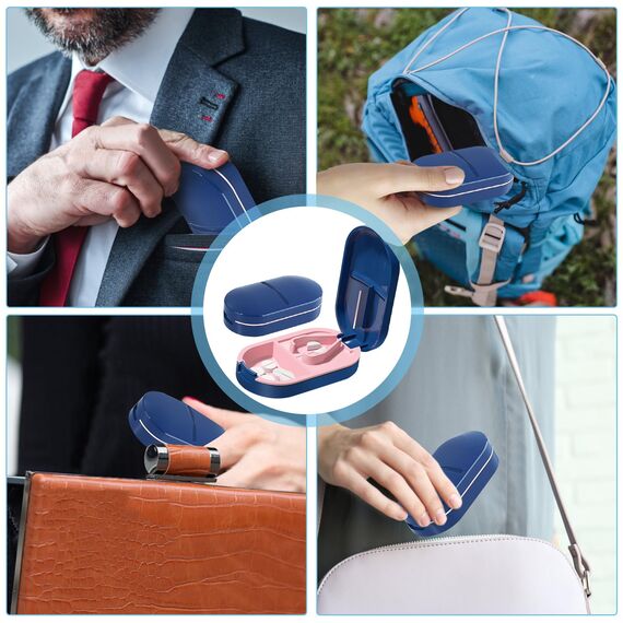 Tablettenteiler für Alle Tabletten, Tablettenschneider für Kleine & Große Pillen, 2 IN 1 Tabletten Schneider & Aufbewahrungsfach und Klingen, Tablettenspalter Pillenschneider Tablettenzerteiler Blau