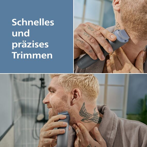 Philips Bartschneider 3000er-Serie – selbstschärfende Klingen mit abgerundeten Spitzen, 20 Längeneinstellungen, Lift&Trim-Kamm, 100% wasserdicht, Akkuanzeige, USB-Ladegerät, Modell BT3619/15