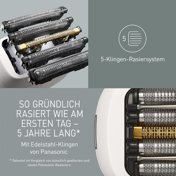 Panasonic ES-PV6B-W803 Series 900s Premium Kompakt-Rasierer, Nass- und Trockenrasierer mit 5 Klingen für Männer, reaktionsschneller Bartsensor, USB-C, Premium Case, NAGORI® Marmorweiß