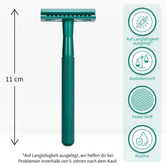 Bambaw Hobel Rasierer Metall mit 5 Rasierklingen für Rasierhobel, Rasierer Eine Klinge Wiederverwendbar & Sicher, Für Eine Sanfte & Präzise Rasur, Geeignet für Alle Hauttypen (Smaragdgrün)