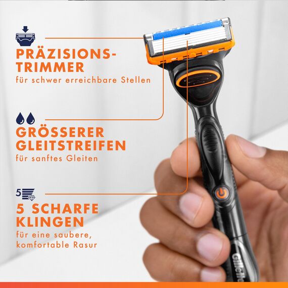 Gillette Fusion5 Power Rasierer für Männer, 1 Gillette Rasierer, 1 Ersatzklingen, Mit einem Gleitstreifen für ein sanftes Gleiten und 5 Klingen für eine gründliche, langanhaltende Rasur