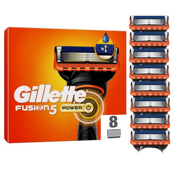 Gillette Fusion5 Power Rasierklingen, 8 Original Ersatzklingen für Herren mit größerem Gleitstreifen für ein sanftes Gleiten und 5 Klingen für eine unglaublich gründliche und komfortable Rasur