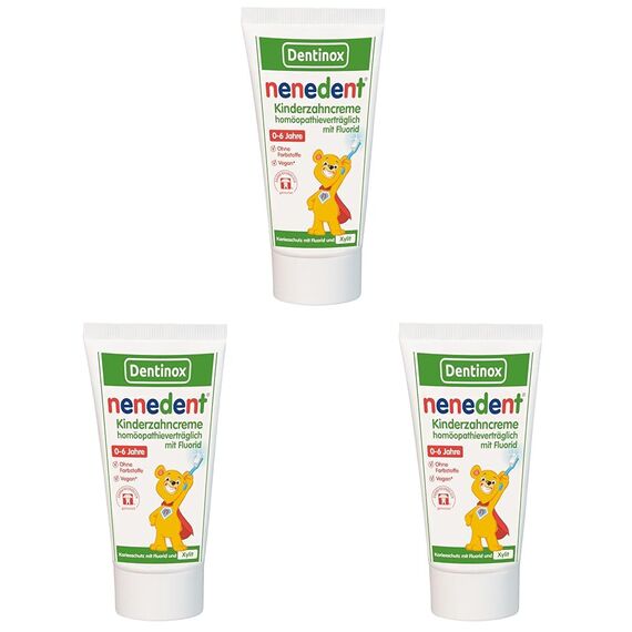 nenedent® Kinderzahncreme homöopathieverträglich mit Fluorid - Sanfte Pflege für starken Schutz | 500 ppm Fluorid | frei von Ätherischen Ölen, 1x 50ml (Packung mit 3)