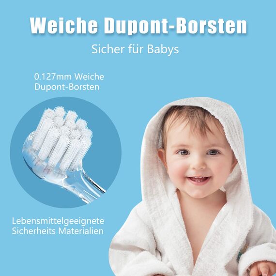 Seago SG-513 Elektrische Zahnbürste Kinder Baby Kinderzahnbürste Elektrisch ab 0-3 Jahre mit LED Licht Smart Timer Babyzahnbürste Wasserdicht IPX7 Schallzahnbürste (Baby Blau)