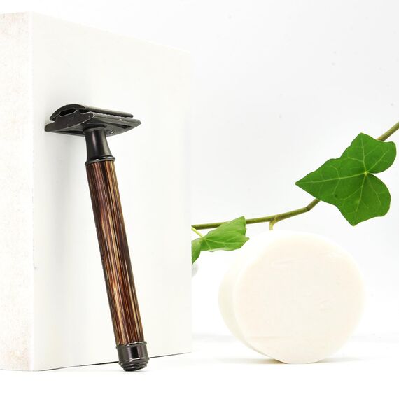 Bambaw Rasierhobel Herren & Damen mit Rasierhobel Klingen (5 Stück), Einklingen Rasierer Herren, Sicher & Wiederverwendbar, Für Eine Sanfte & Präzise Rasur (Bambus Schlank Schwarz)