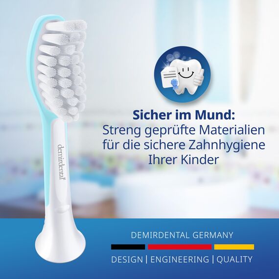 demirdental Ersatzbürsten for Kids passend für Philips Sonicare Ersatzbürsten Kids, Kinder Schallzahnbürsten, Kinder Ersatzbürsten ab 7 Jahre, entspricht HX6044, Türkis, 8er Set
